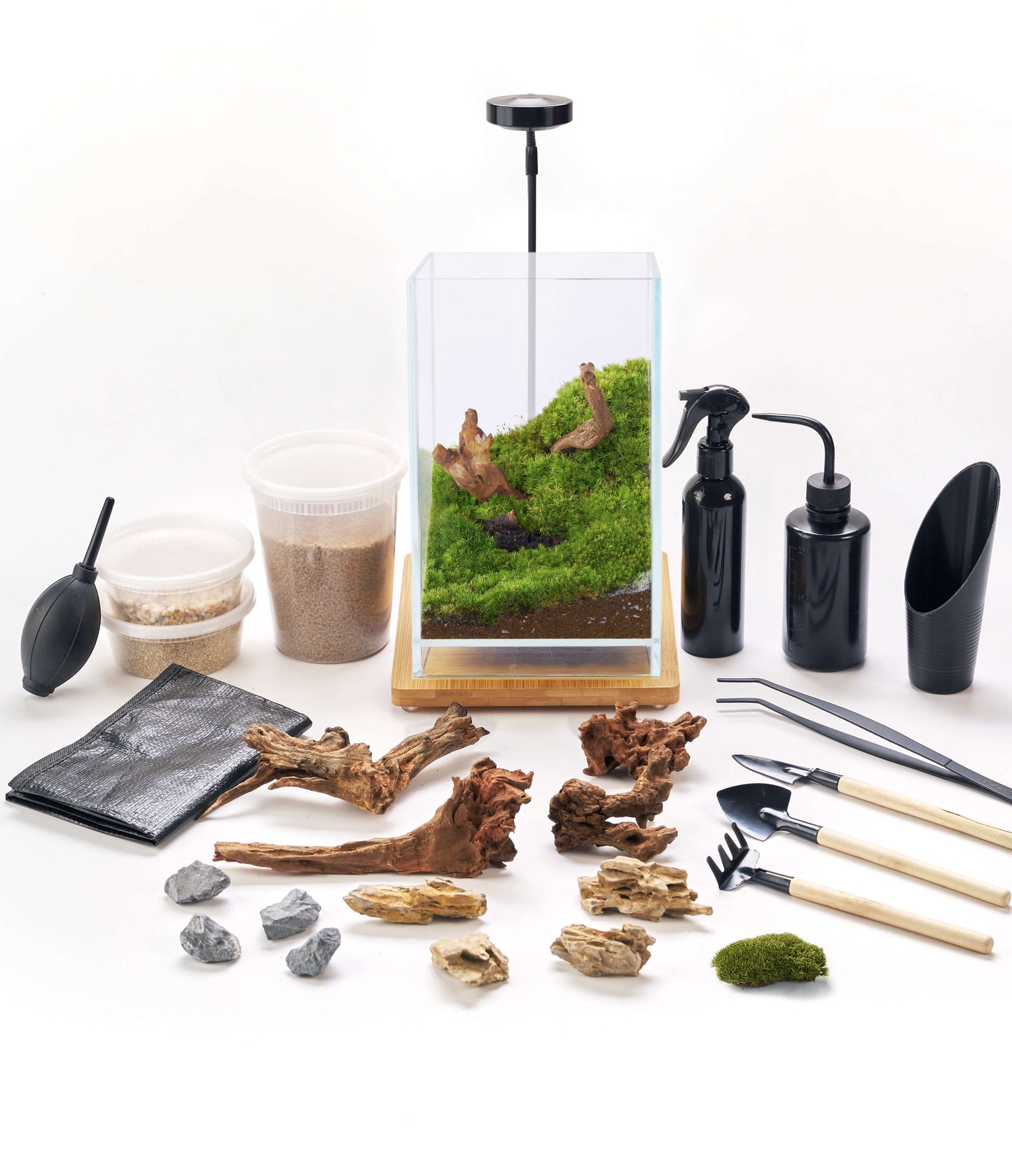 IcaTerra Square Terrarium Kit β Modern Cube DIY Kit with Live Moss, Stones, and Tools for Creative Indoor Gardening