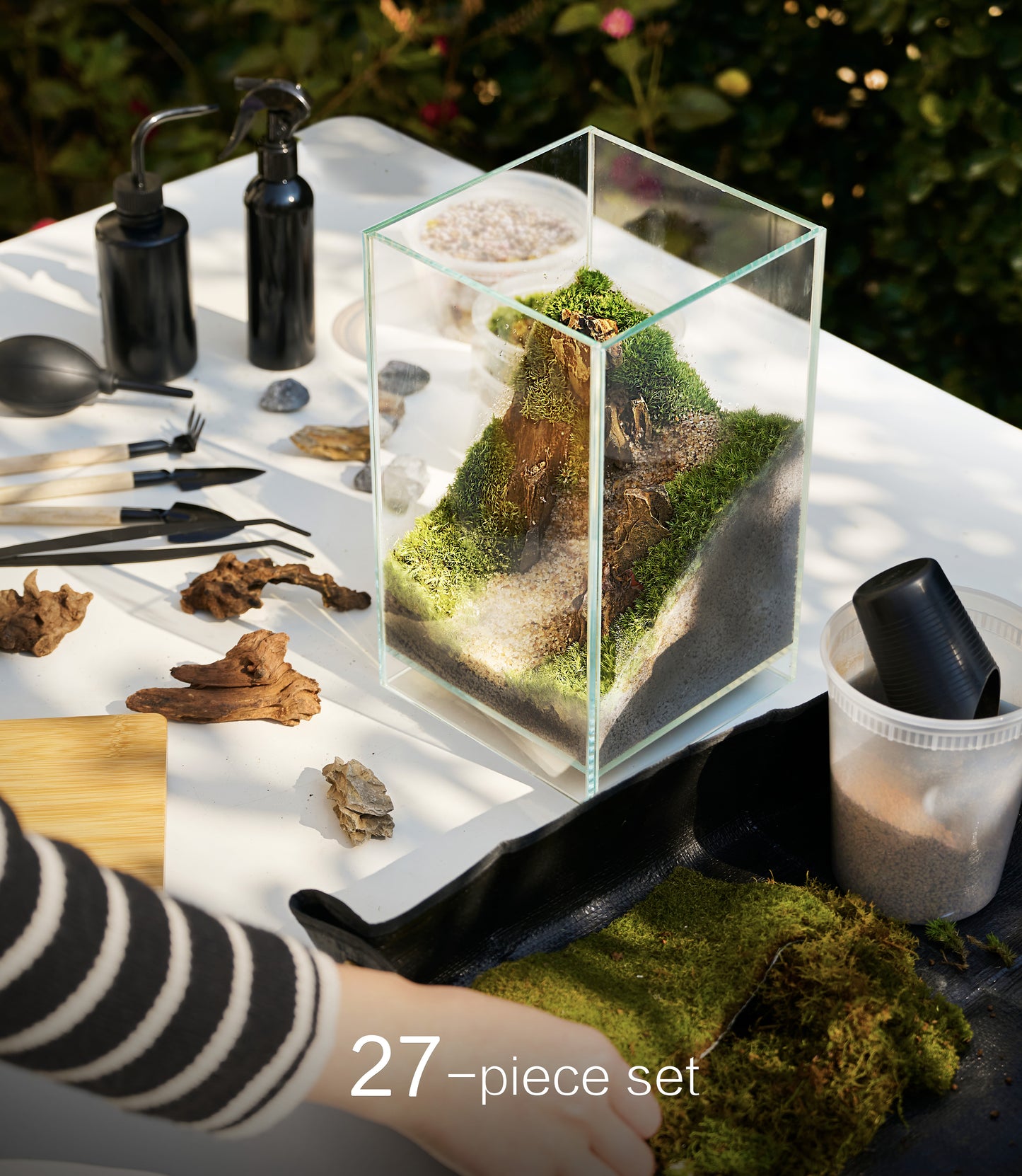 IcaTerra Square Terrarium Kit – Modern Cube DIY Kit with Live Moss, Stones, and Tools for Creative Indoor Gardening