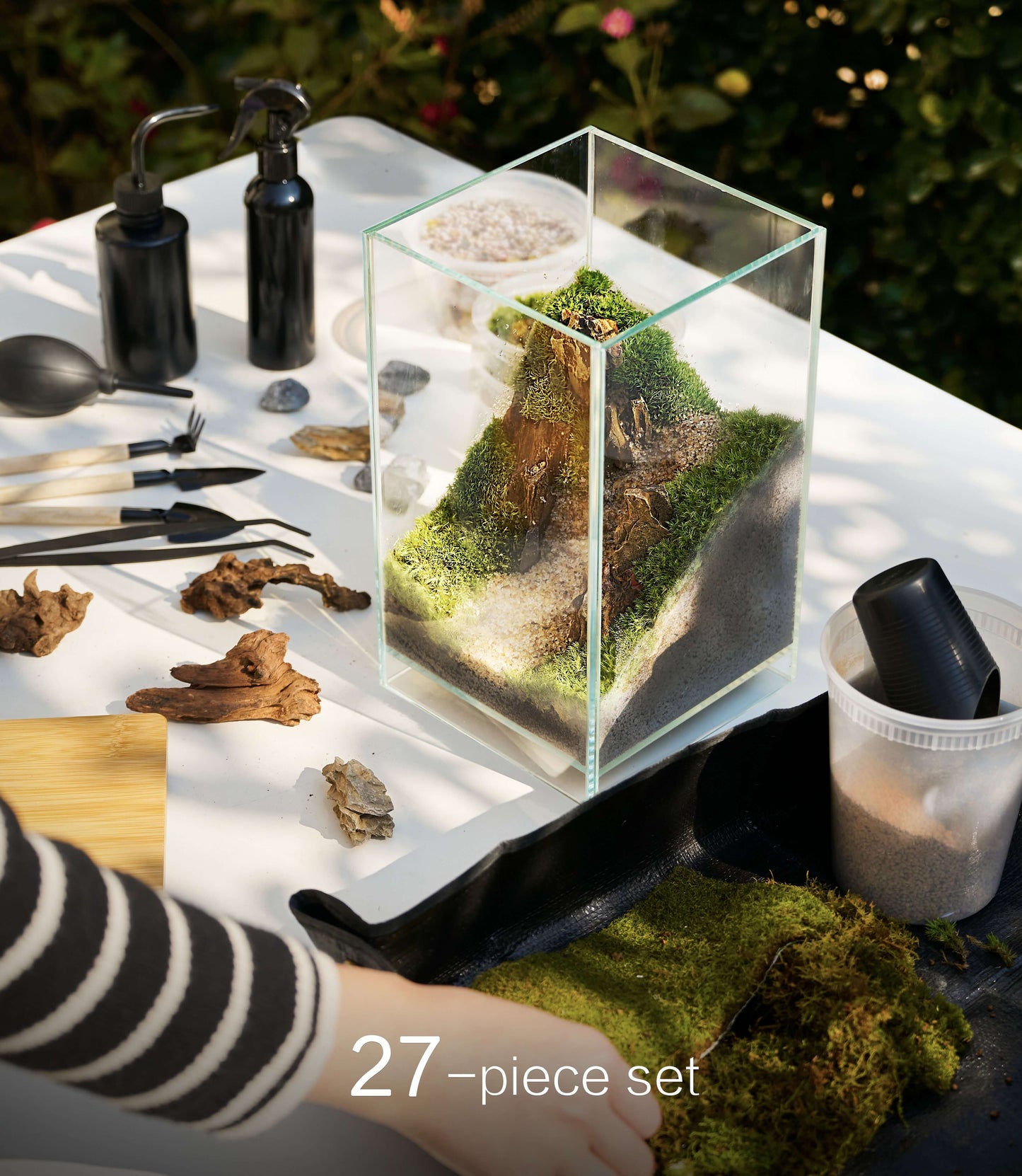 IcaTerra Square Terrarium Kit β Modern Cube DIY Kit with Live Moss, Stones, and Tools for Creative Indoor Gardening