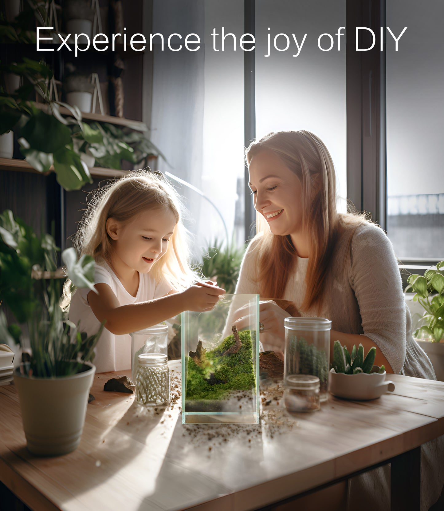 IcaTerra Square Terrarium Kit – Modern Cube DIY Kit with Live Moss, Stones, and Tools for Creative Indoor Gardening
