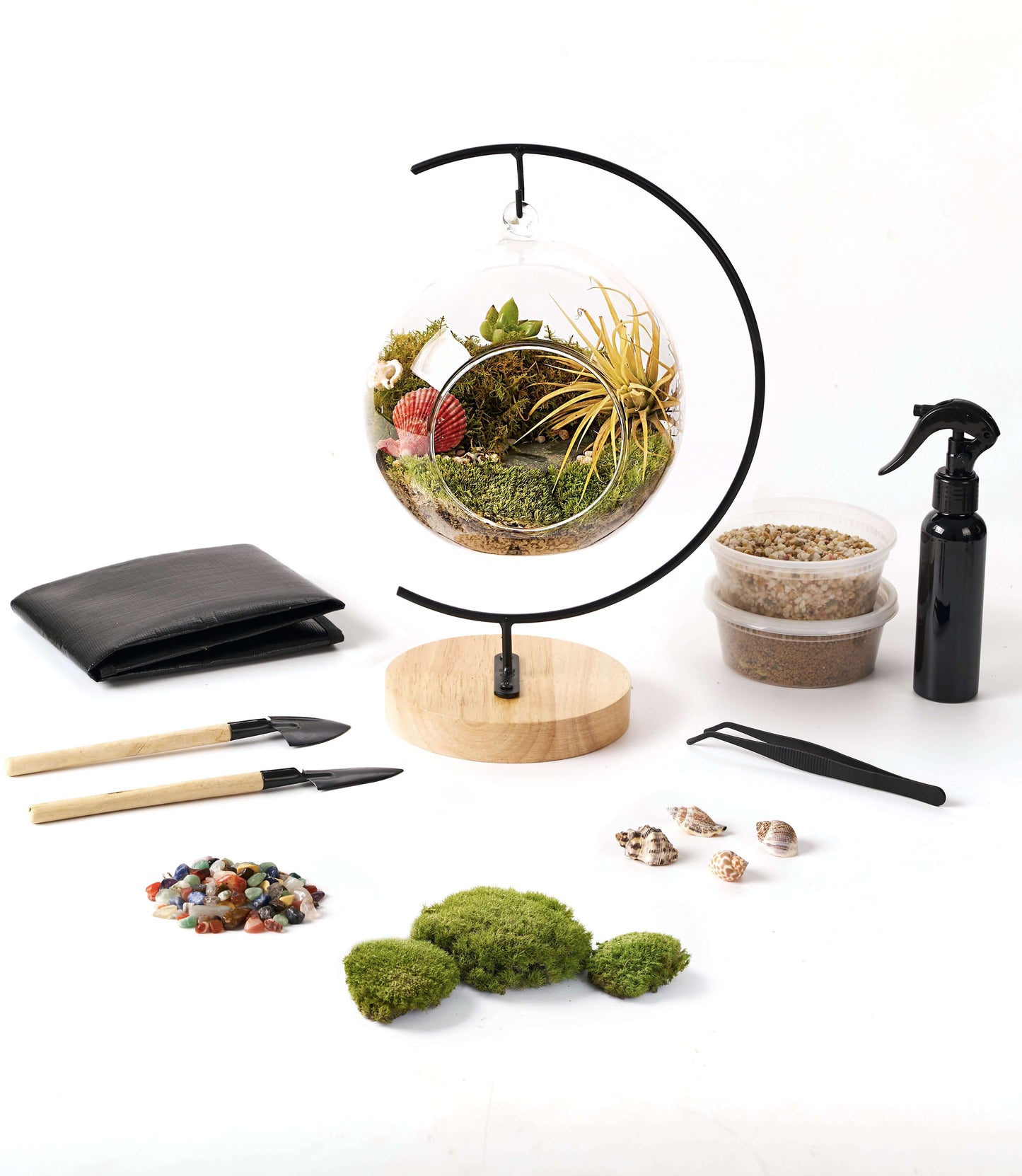 IcaOrbis Hanging Glass Globe Terrarium Kit with Live Moss and Crystals – DIY Hanging Plant Decor