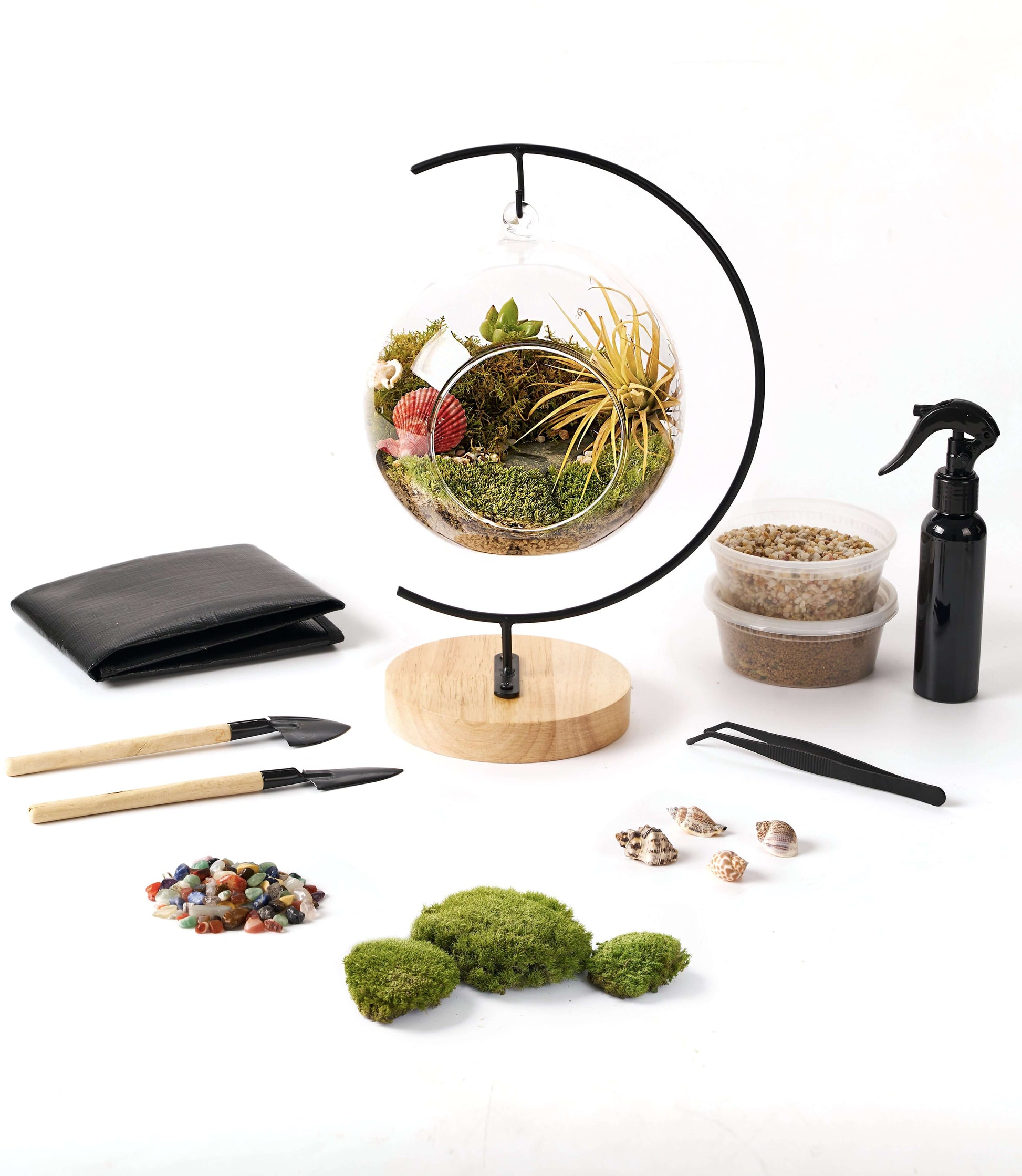 IcaOrbis Hanging Glass Globe Terrarium Kit with Live Moss and Crystals – DIY Hanging Plant Decor