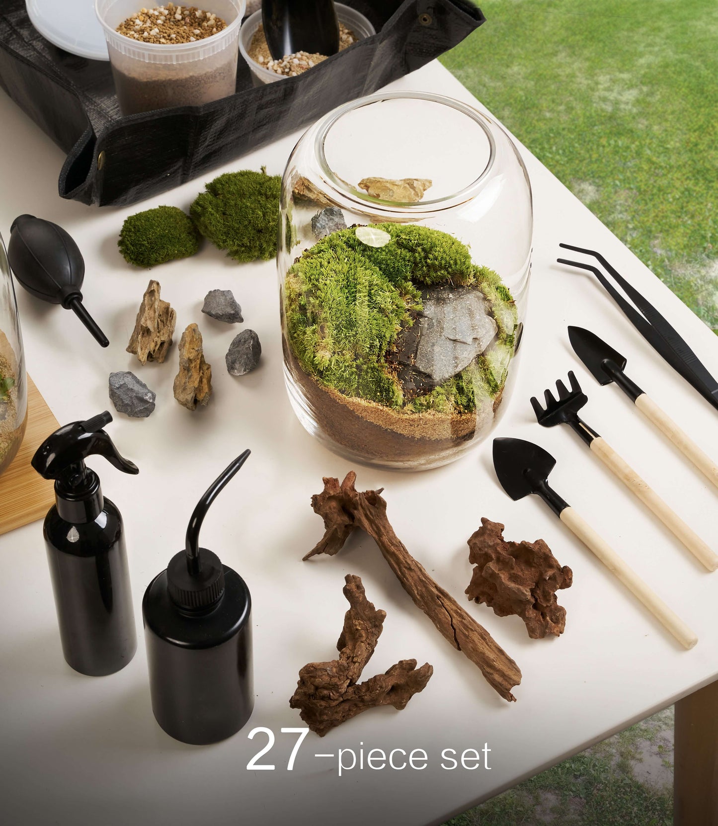 IcaArbor – Oval Glass Terrarium Kit – DIY Terrarium Kit with Live Moss and Accessories