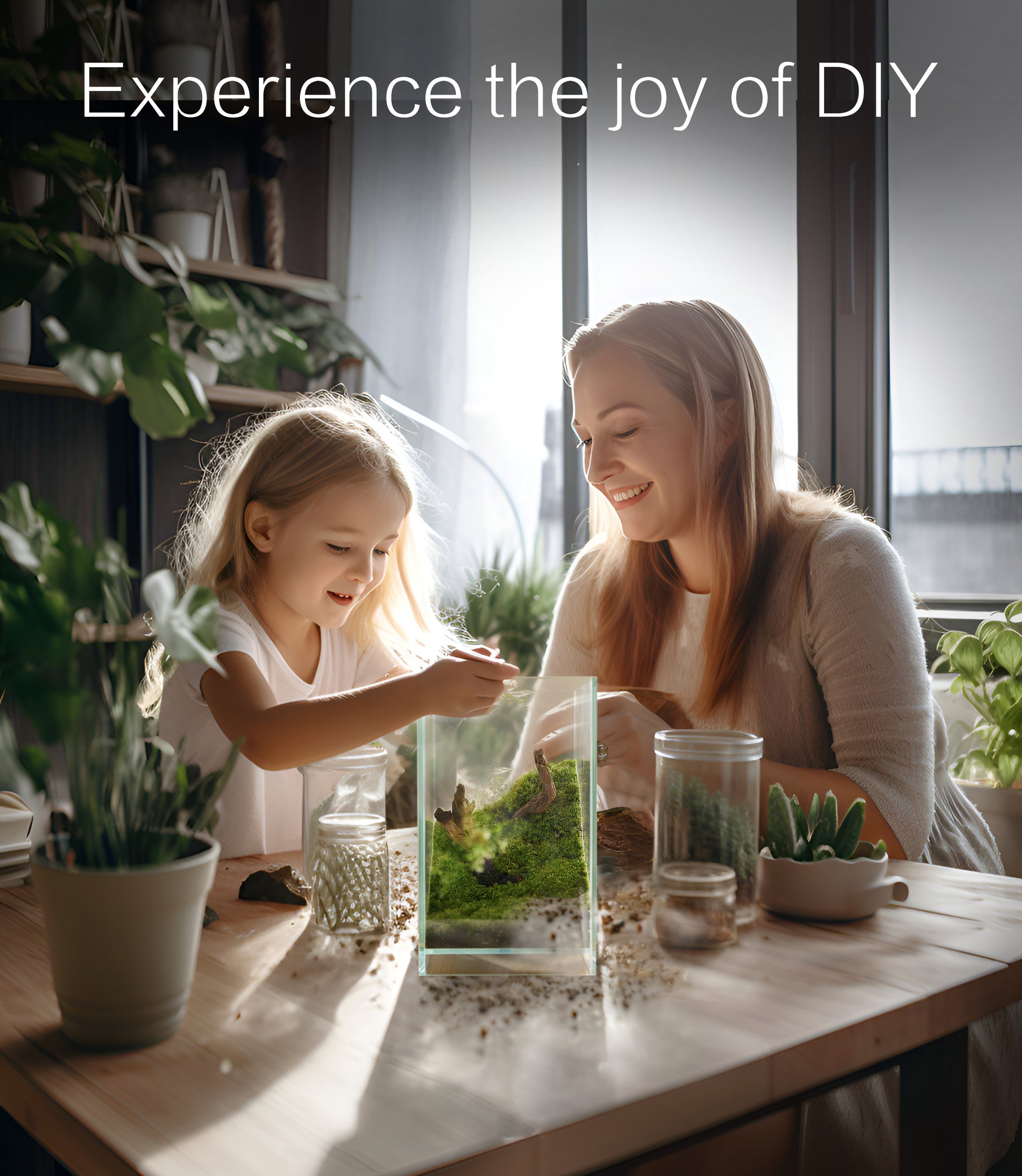 IcaTerra Square Terrarium Kit – Modern Cube DIY Kit with Live Moss, Stones, and Tools for Creative Indoor Gardening