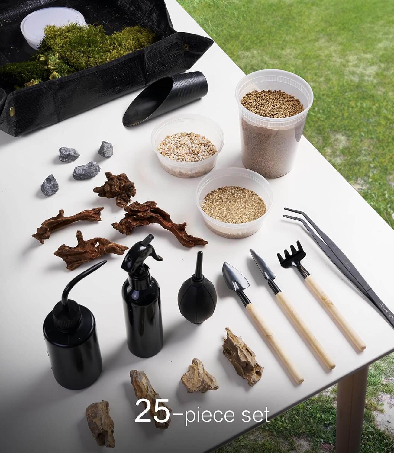 IcaLumen Terrarium Refill & Tool Kit – Complete Set with Moss, Soil, Stones, and Tools for Refreshing or Expanding Terrariums