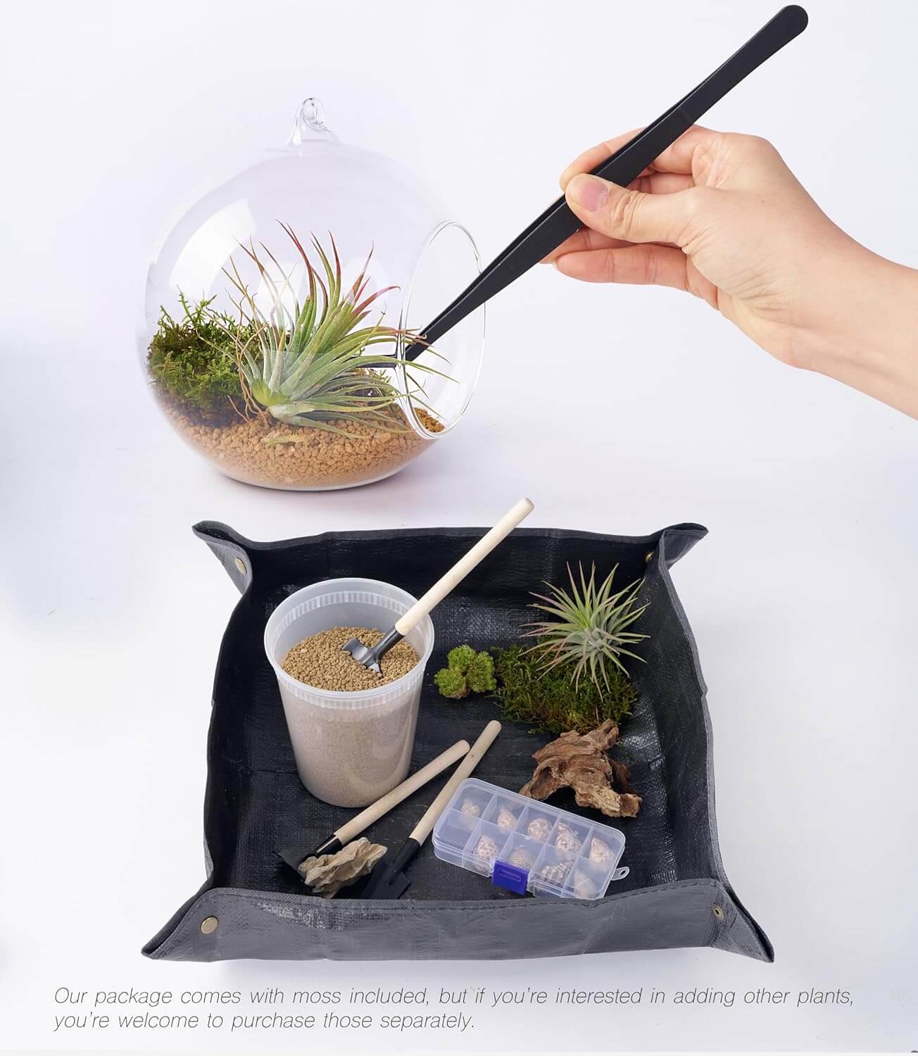 IcaLumen Terrarium Refill & Tool Kit – Complete Set with Moss, Soil, Stones, and Tools for Refreshing or Expanding Terrariums